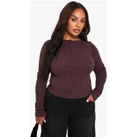 Womens Plus Button Down Long Sleeve Top - Brown - 16 | boohoo (US & Canada)