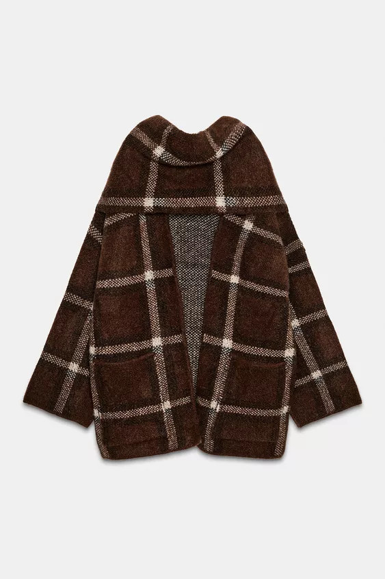 SHORT PLAID SCARF KNIT COAT | Zara US