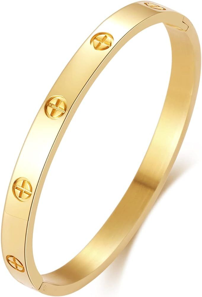 YUFANHY Cuff 18k Gold Plated Stainless Steel Bracelet For Women Girl Gifts For Women Novelty Gift... | Amazon (US)