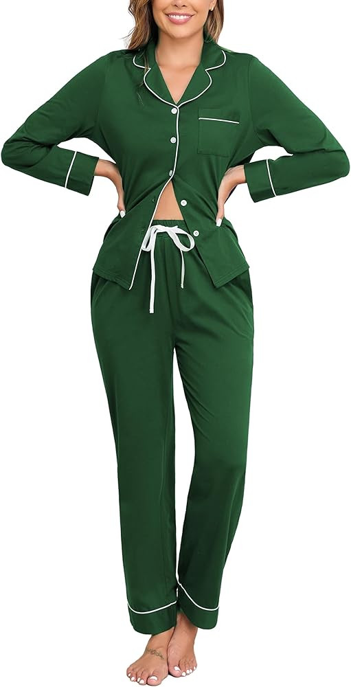 Veseacky 100% Cotton Pajamas for Women Set Long Sleeve Button Down Sleepwear Soft Pjs Lounge Sets... | Amazon (US)