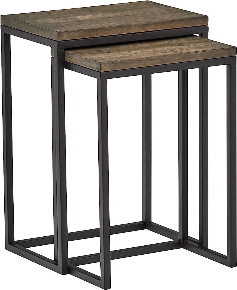 Amazon Brand – Stone & Beam Weston Wood & Metal Nesting Tables, Set of 2, Brown | Amazon (US)