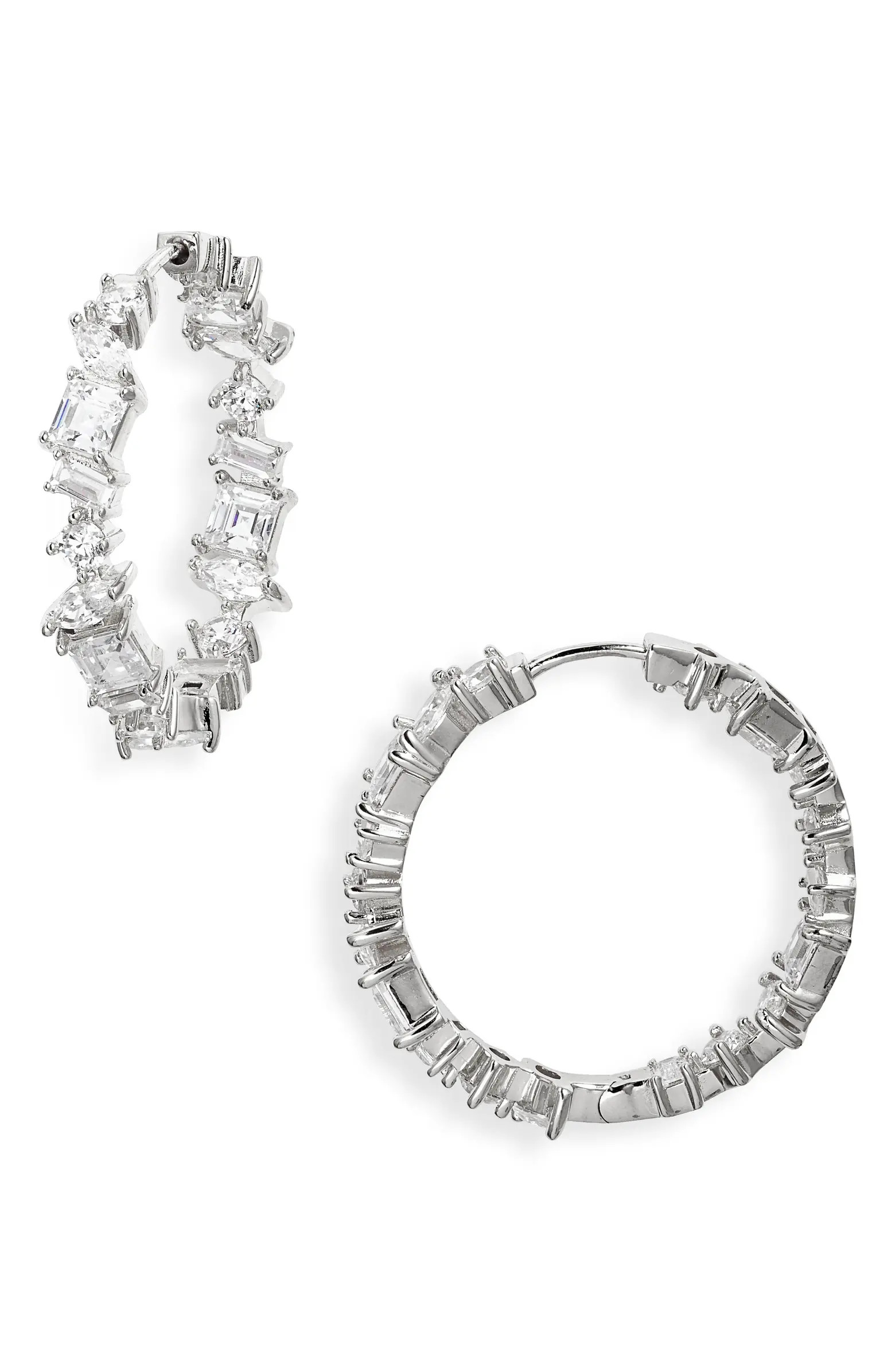 Nordstrom Cubic Zirconia Inside Out Hoop Earrings | Nordstrom | Nordstrom