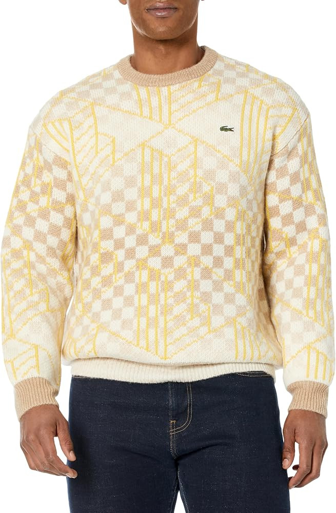 Lacoste Men's Long Sleeve Crew Neck Ombre Graphic Sweater | Amazon (US)