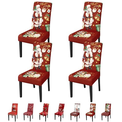 JQinHome Christmas Chair Covers Set of 4,High Stretch Removable Washable Chair Seat Protector Cover for Christmas Decoration-Christmas Theme Decor with Santa Claus(Socks Pattern,4PC) | Amazon (US)