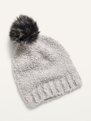 Cozy Bouclé Faux-Fur Pom-Pom Beanie Hat for Women | Old Navy (US)