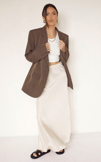 Amari Maxi Skirt - High Waisted Bias Cut Skirt in Oyster | Showpo (ANZ)