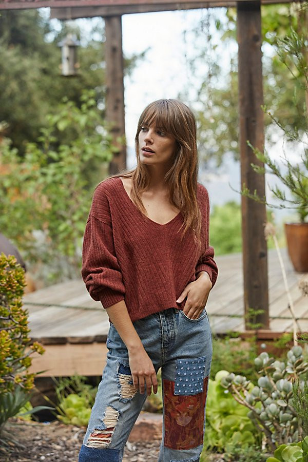Elias Cashmere V Sweater by Free People, Brick, S | Free People (Global - UK&FR Excluded)