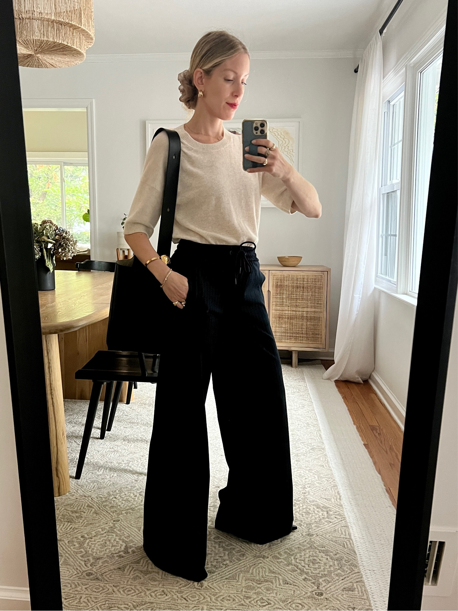 Drop off 👉🏻 work uniform aka momiform 

Cashmere Top & travel pants: ME+EM

Shoes: Aeyde 

Bag: Loewe

Shoes: Aeydee

Earrings: Jenny Bird

Scrunchie: Shop Kapsule

#LTKOver40 #LTKWorkwear #LTKItBag