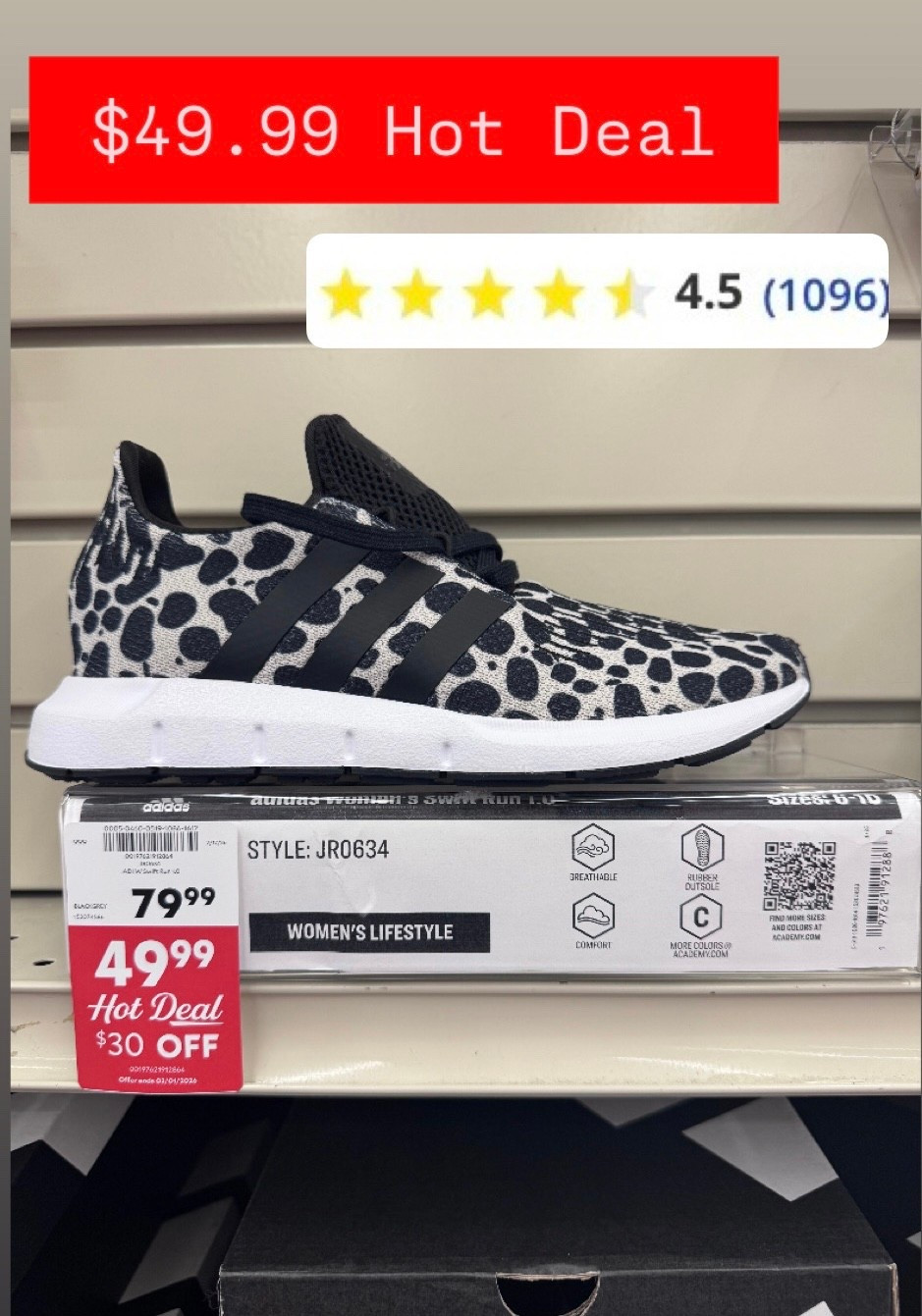 These @adidas sneakers are marked down to $49.99 (normally $79.99) and have a 4.5⭐ rating with over 1,000 reviews 🙌 Such a fun neutral print that still makes a statement. Perfect everyday sneaker for errands, travel, or casual outfits. Amazing price for adidas — sizes will go fast at this deal. @academy 
#adidas #womensneakers #affordablefashion #sneakerstyle #athleisure #LTKsale #LTKshoecrush


#LTKSaleAlert #LTKootd