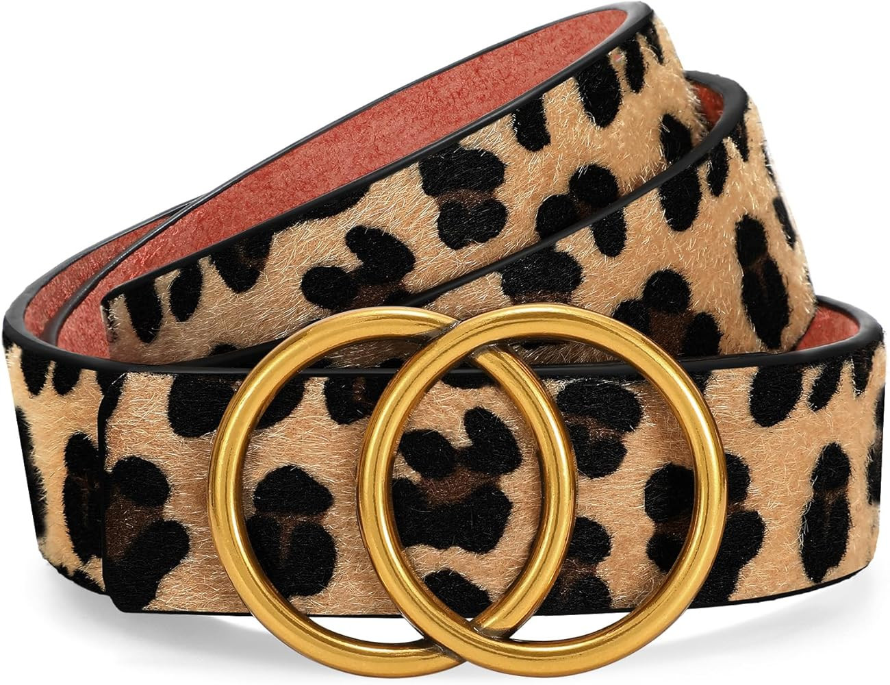 SANSTHS Womens Leather Belt for Jeans Pants Fashion Waist Belts Gold Silver Double Ring Buckle | Amazon (US)