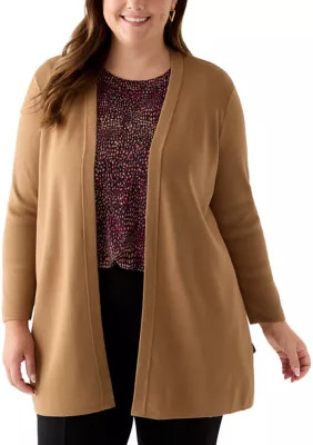 AK Anne Klein Women's Plus Size Long Open Front Cardigan with Side Slits | Belk