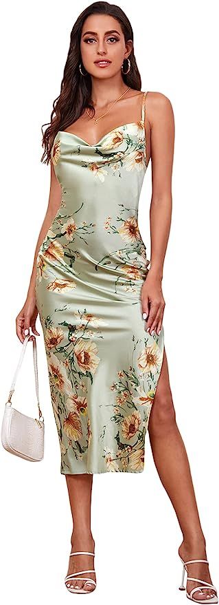 Floerns Women's Floral Print Criss Cross Sleeveless Split Thigh Cami Midi Dress | Amazon (US)