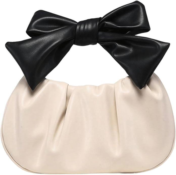 Verdusa Women's Ruched Hobo Handbag Cute Bow Clutch Purse Small Leather Top Handle Bags | Amazon (US)