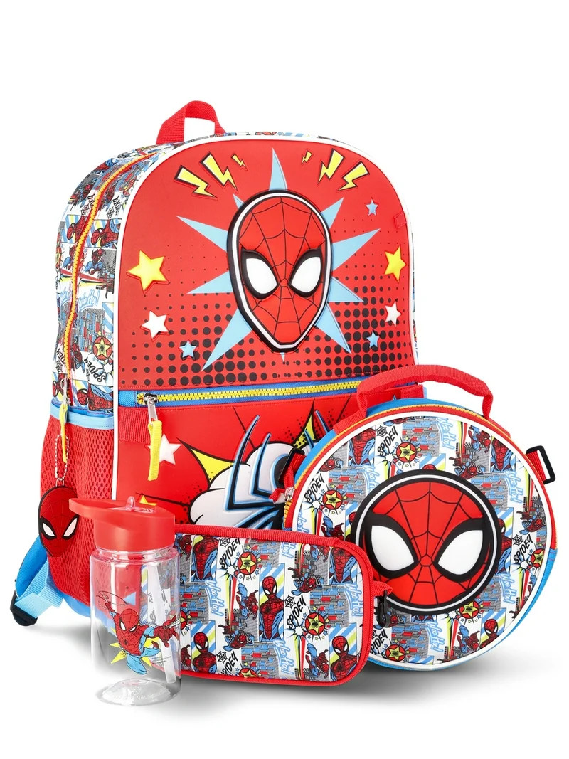 Marvel Spider-Man Boys 17" Backpack, Lunch Kit, Zip Case, Keychain and Water Bottle 5-Piece Set, ... | Walmart (US)