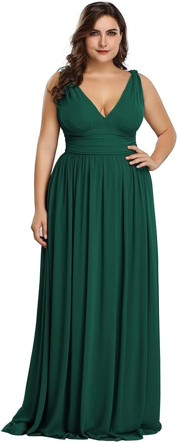 Ever-Pretty Women's Plus Size Chiffon Double V-Neck Semi-Formal Evening Party Maxi Dresses 9016PZ | Amazon (US)