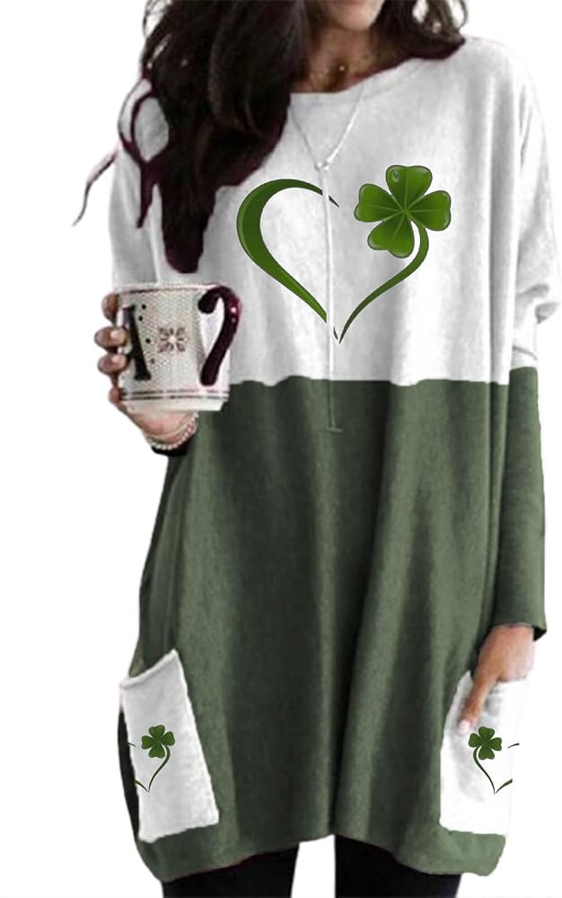 MORCHOY Womens Shirt with Pocket, Casual Gift Tunic Tops, Color Block Long Sleeve T-Shirt Dress f... | Amazon (US)