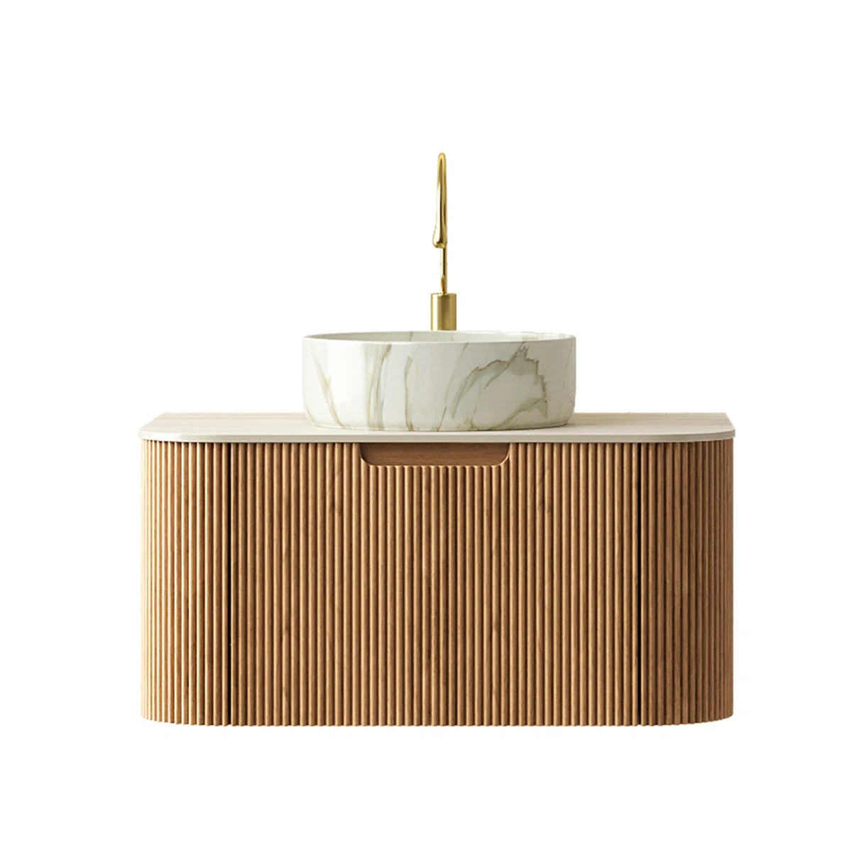 Dina 30" Bathroom Vanity&Sink, Floating Curved Edges Striped Cabinet With Drawer, Round Ceramic B... | Wayfair North America