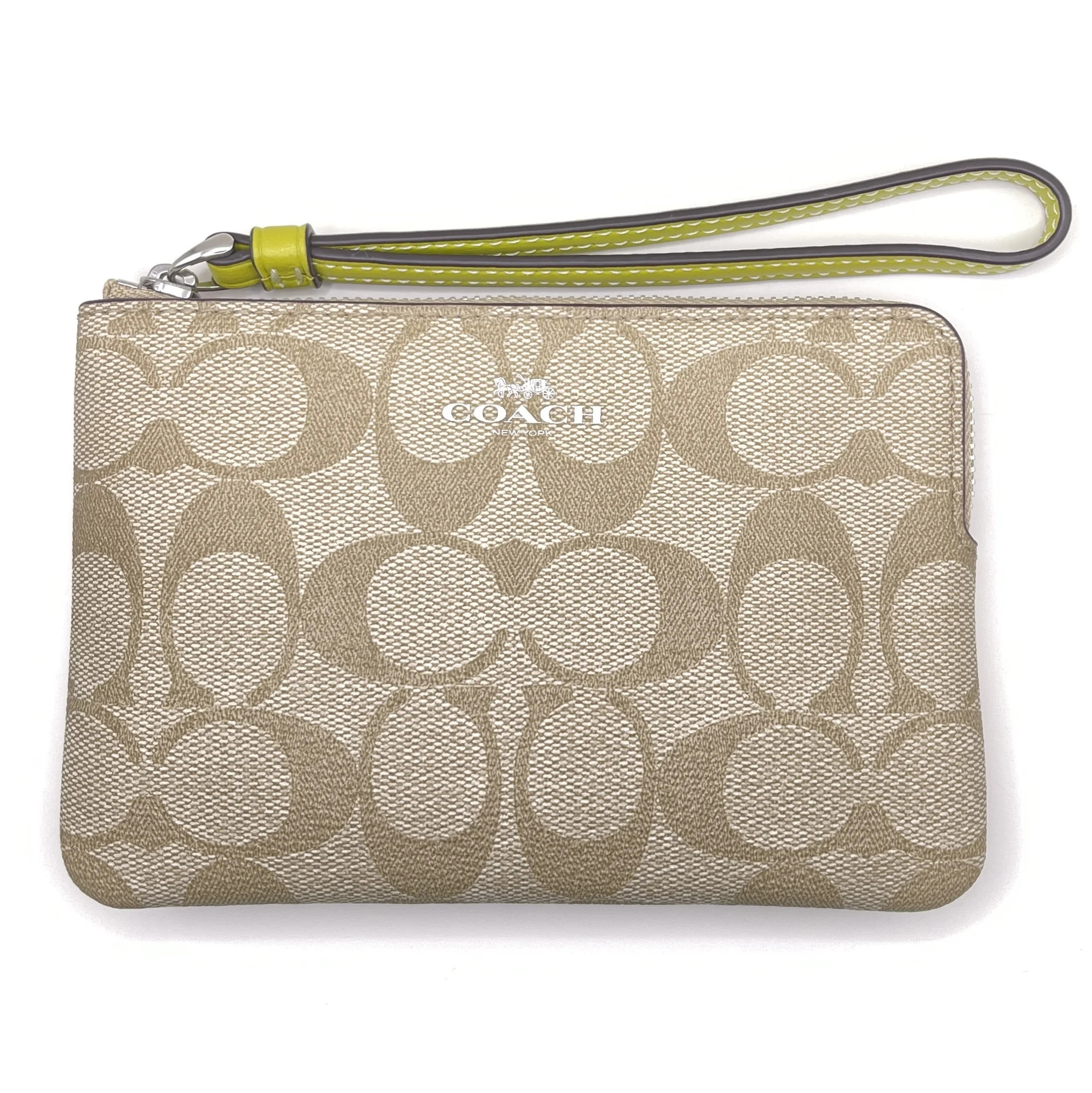 Coach Women's Corner Zip Wristlet In Signature Canvas (Light Khaki / Key Lime) | Walmart (US)