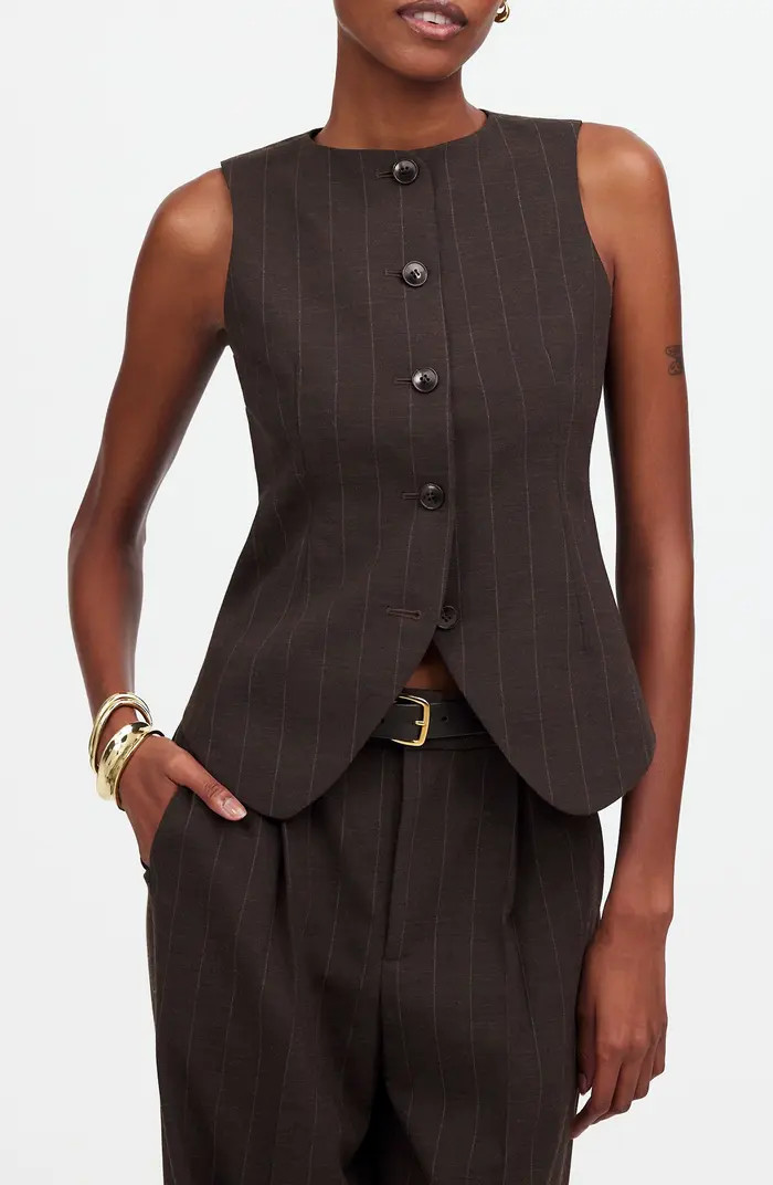 Pinsttripe Scoop Neck Single Breasted Vest | Nordstrom