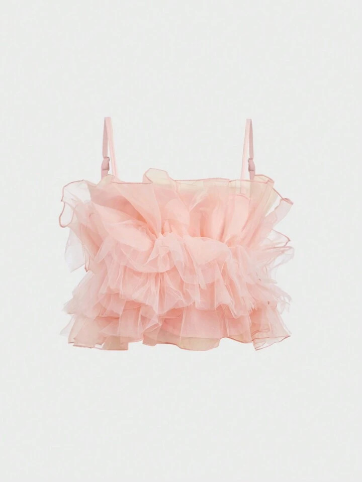 SHEIN MOD Mesh Ruffle Trim Cami Top | SHEIN