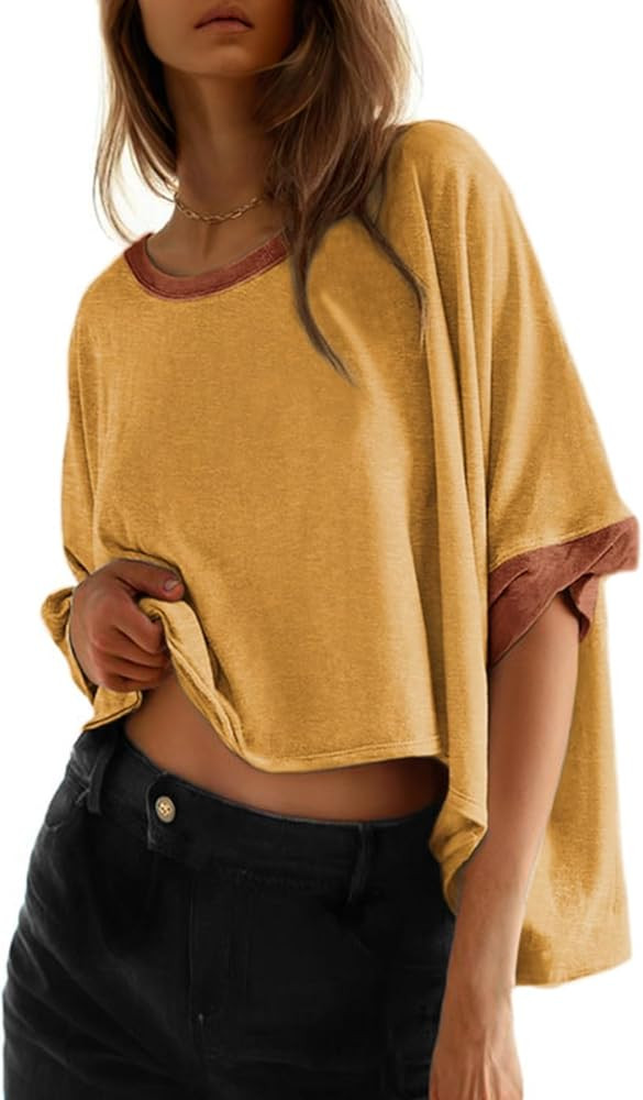 Dokotoo Summer Shirts 2026 Womens Solid T Shirts for Women Loose Oversized Tops Basic Tee | Amazon (US)