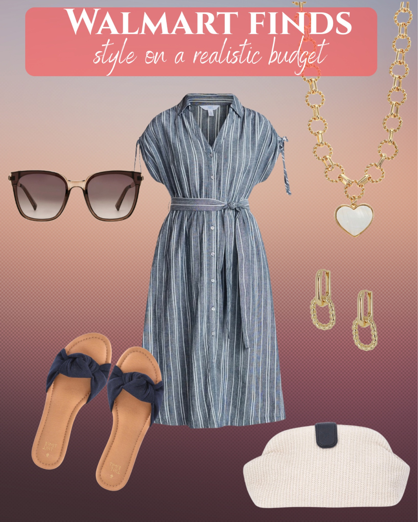 Expensive taste, Walmart budget ✨ This wrap dress gives such an elevated look without the high price tag. Styled with knot slide sandals, a clutch, and a heart necklace for the perfect affordable summer outfit inspo 🤍

#LTKSeasonal #LTKOver40 #LTKootd
