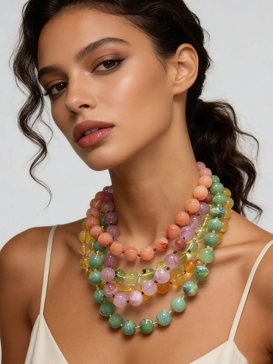 1pc Minimalist Fashionable Fresh Casual Versatile Knotted Crystal Beaded Necklace For Women | SHEIN