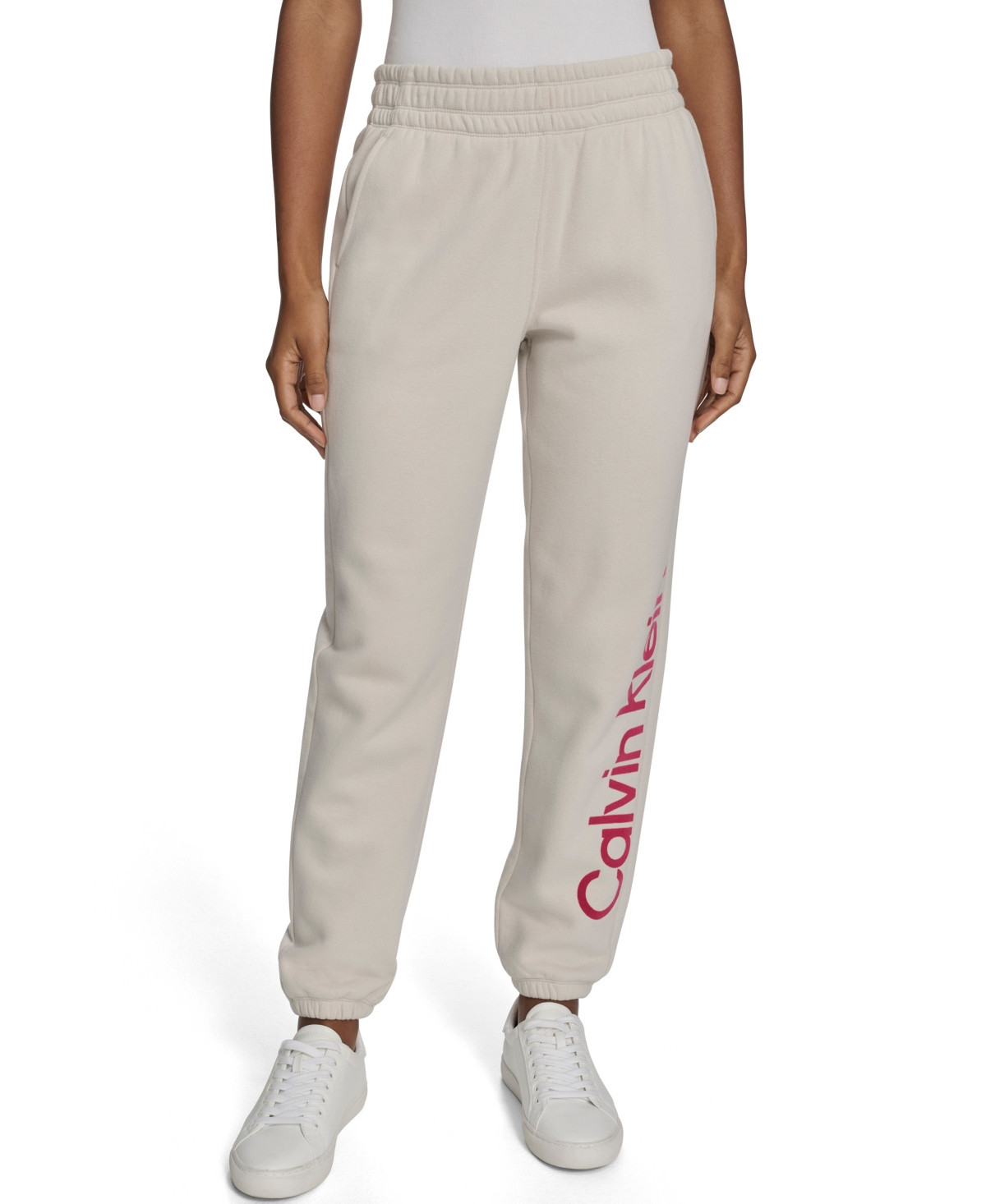 Calvin Klein Women's Performance Flocked Logo Jogger Sweatpants - Porcini / Otherworld Red | Macy's