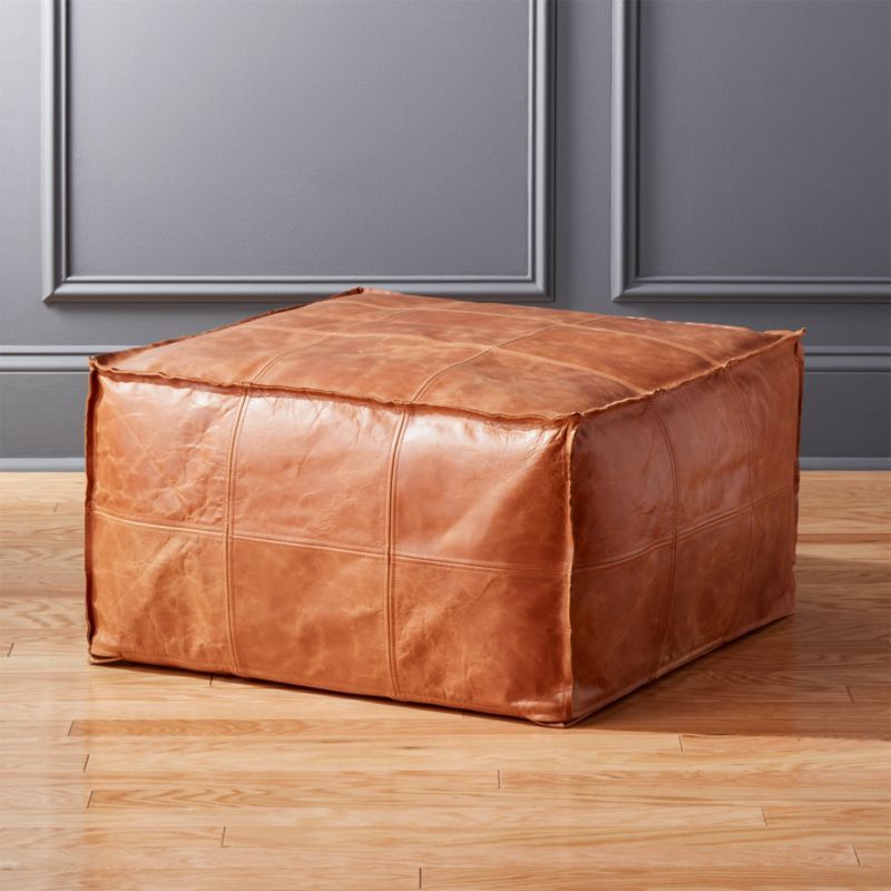 Medium Square Leather Ottoman-Pouf + Reviews | CB2 | CB2