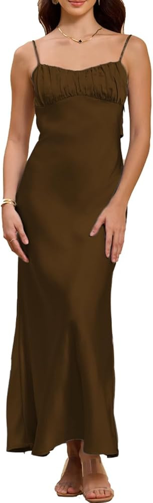 Satin Spaghetti Strap Backless Ruched Twist Cocktail Dresses for Women Silk Open Back Cut Out Mid... | Amazon (US)