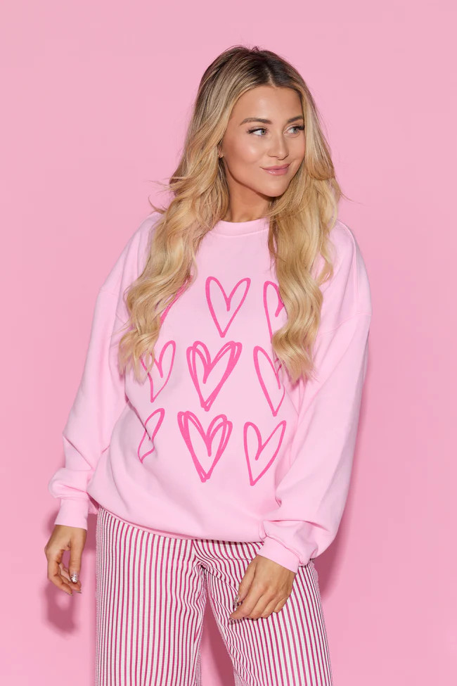 Sketched Hearts Light Pink Graphic Sweatshirt SALE | Pink Lily