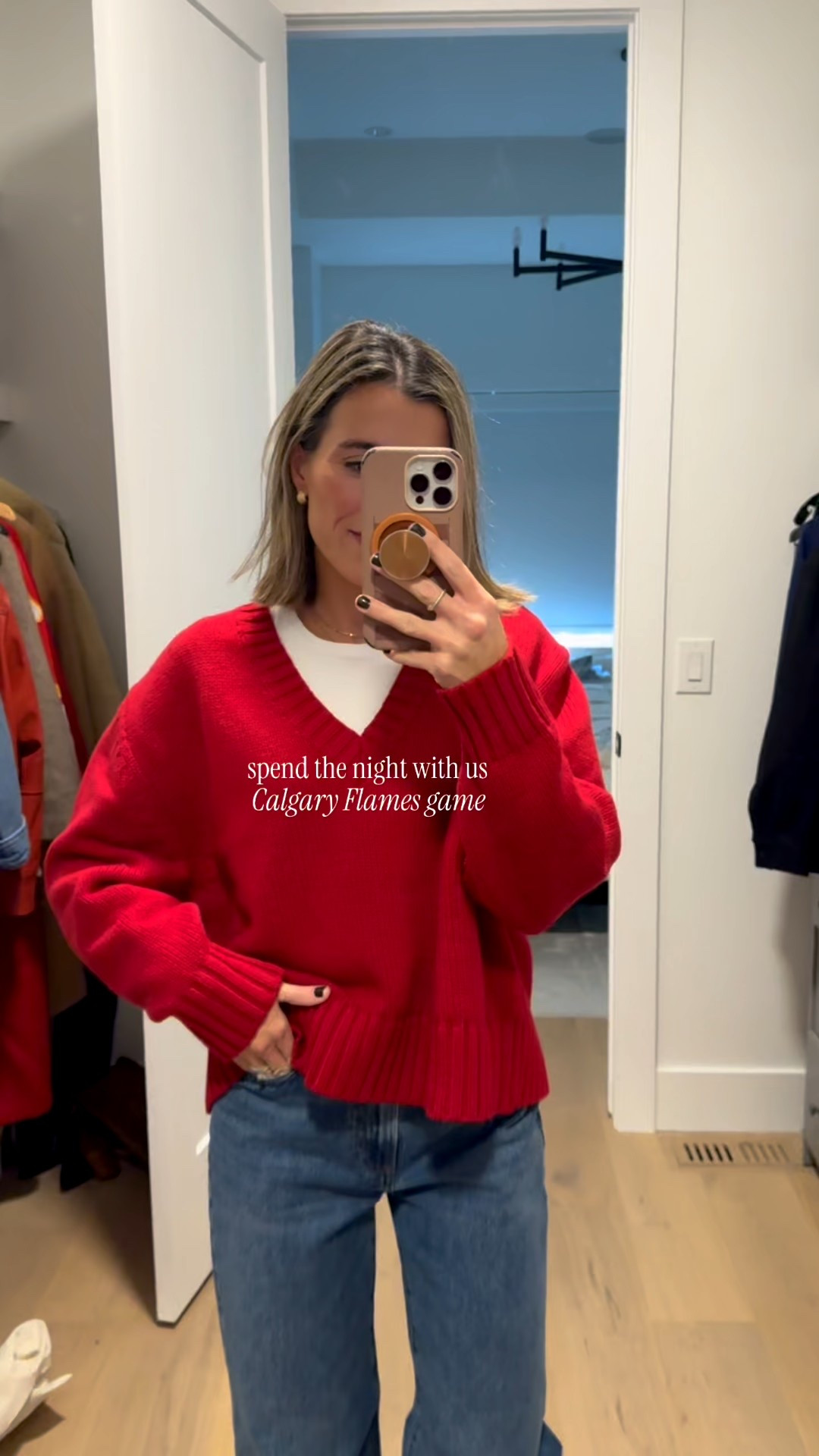 Sweater size small
Jeans 25 regular 

Hockey game outfit 

#LTKFindsUnder50 #LTKFindsUnder100