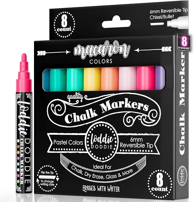 Loddie Doddie Liquid Chalk Markers - Pack of 8 Macaron Pastel 6mm Tip - Dual Tip Fine & Bold Line... | Amazon (US)