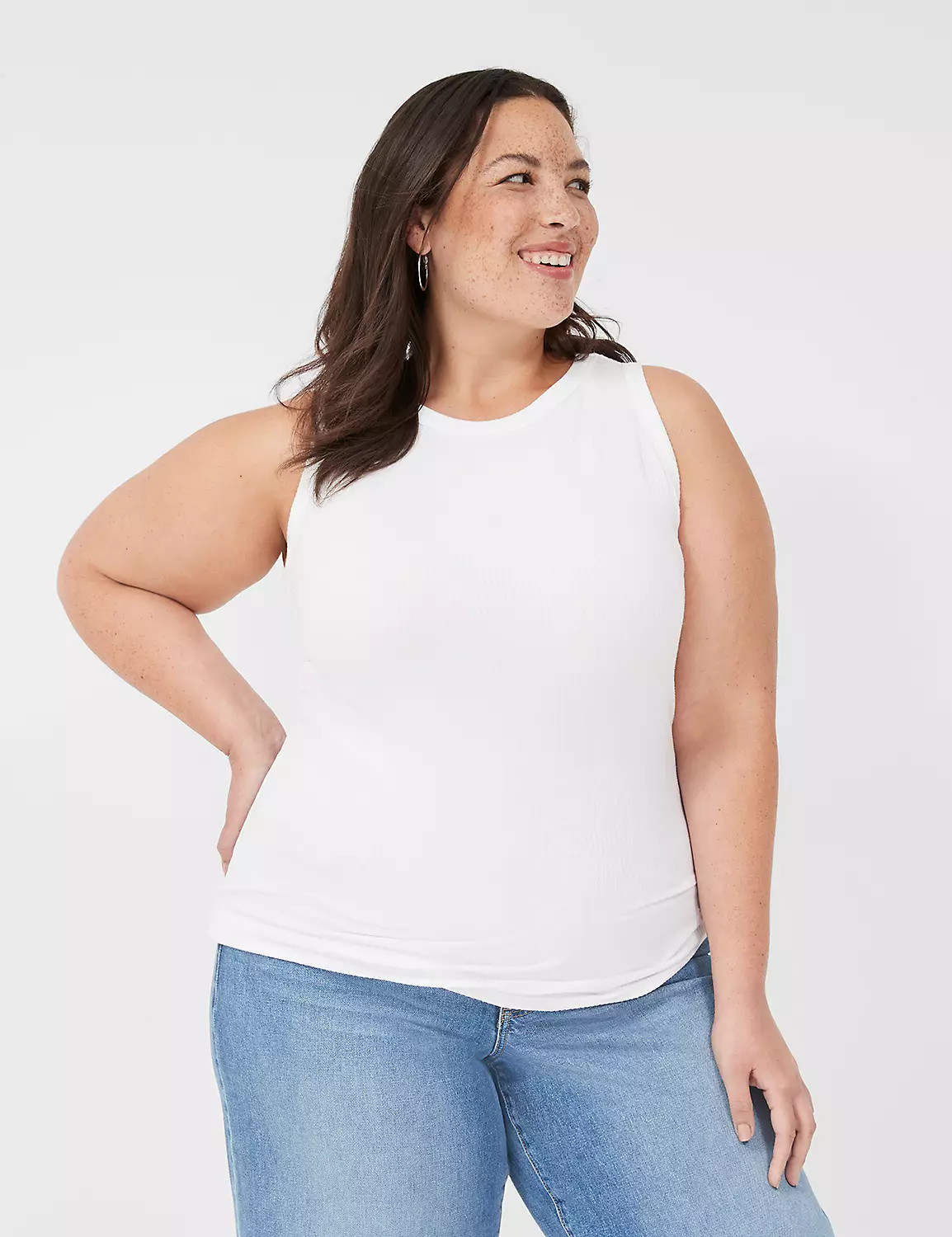 Lane Bryant Fitted High-Neck Ribbed Tank 18/20 White | Lane Bryant (US)