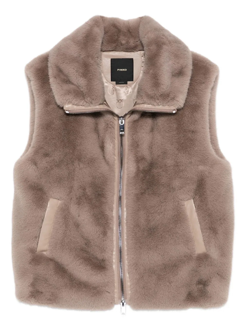 PINKO faux-fur zip-front vest - Neutrals | Farfetch Global