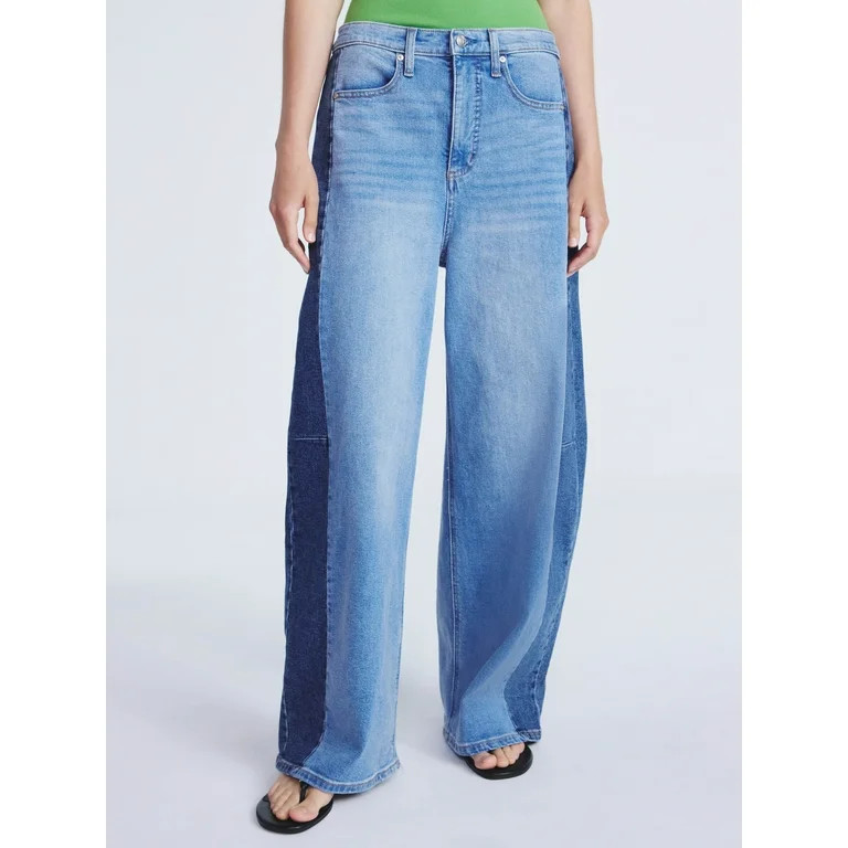 Scoop Women's Two-Tone Baggy Barrel Jeans, Sizes 0-18 | Walmart (US)