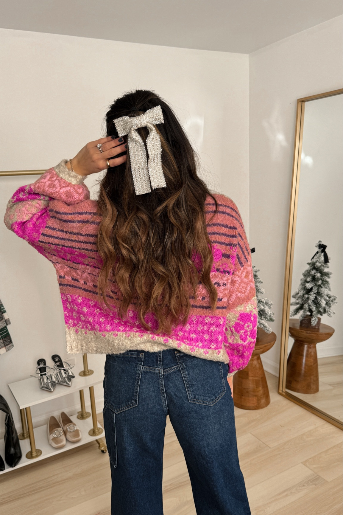 Cozy holiday outfits -- crystal hair bow, fair isle pink turtleneck sweater (small and "SUGAREDSTILETTOS" will get you 35% off my sweater) and my favorite boyfriend jeans (26)

winter outfits | Christmas outfits | cozy outfit ideas | sweater outfit | boyfriend jeans | free people | VICI | hair bows | 

#LTKHoliday #LTKSeasonal #LTKstyletip