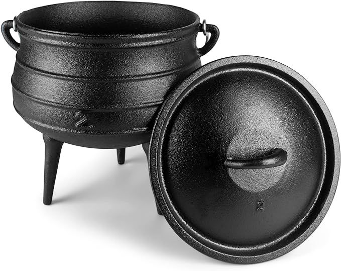 Bruntmor Pre-Seasoned Giant Cauldron Cast Iron | 6 Quarts - African Potjie Pot with Lid |3 Legs f... | Amazon (US)