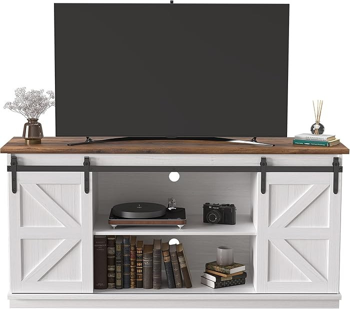 JUMMICO TV Stand for 65 Inch TV, Entertainment Center with Storage Cabinets and Sliding Barn Door... | Amazon (US)