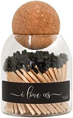 "I Love Us" Cute Glass Match jar Cloche | Approx 135 Decorative Wooden Black tip Matches for Candles | Amazon (US)