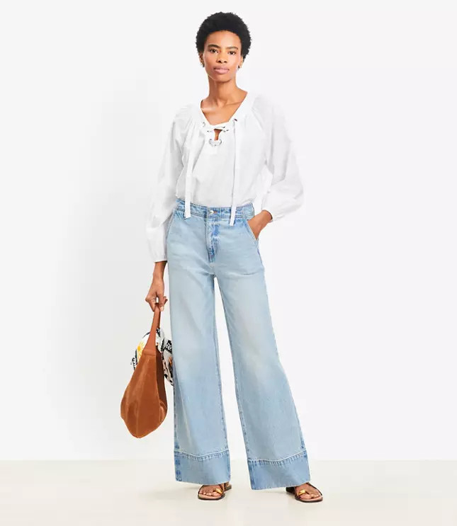 High Rise Wide Leg Carpenter Jeans in Classic Indigo Wash | LOFT