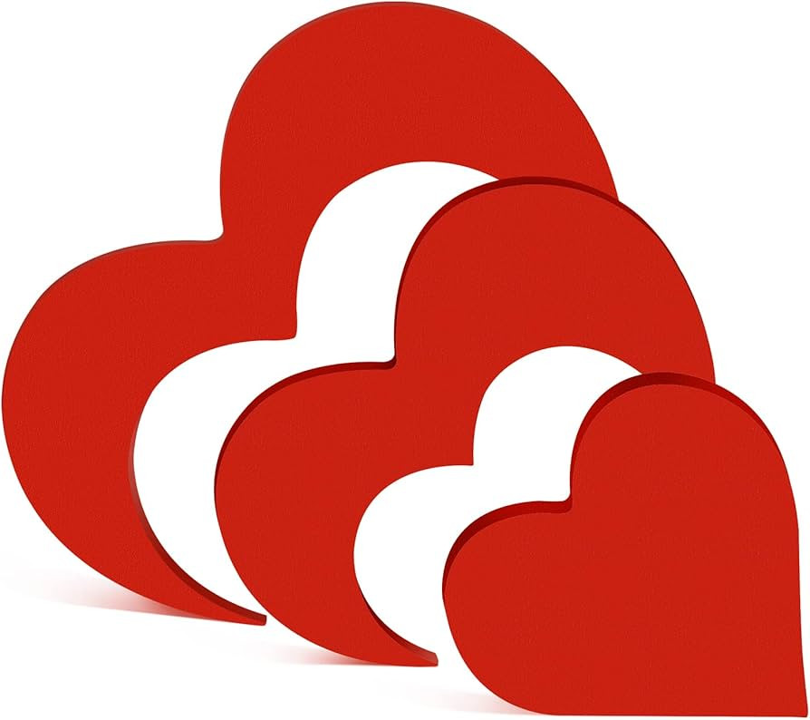 Blulu 3 Pieces Valentine's Day Heart Wooden Heart Shape Table Decoration Love Wood Decor Rustic V... | Amazon (US)