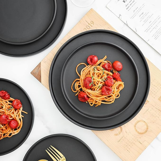 Stone Lain Coupe Dinnerware Set, Service For 8, Black Matte, 32 Piece | Amazon (US)