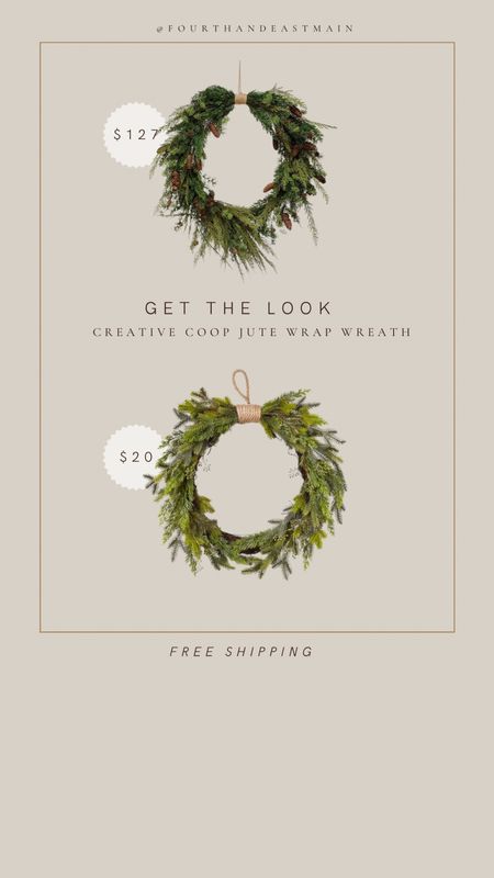 get the look // creative coop jute wrap wreath dupe. dupe is smaller but gives a very similar look for a fraction of the price 

#LTKSeasonal #LTKhome