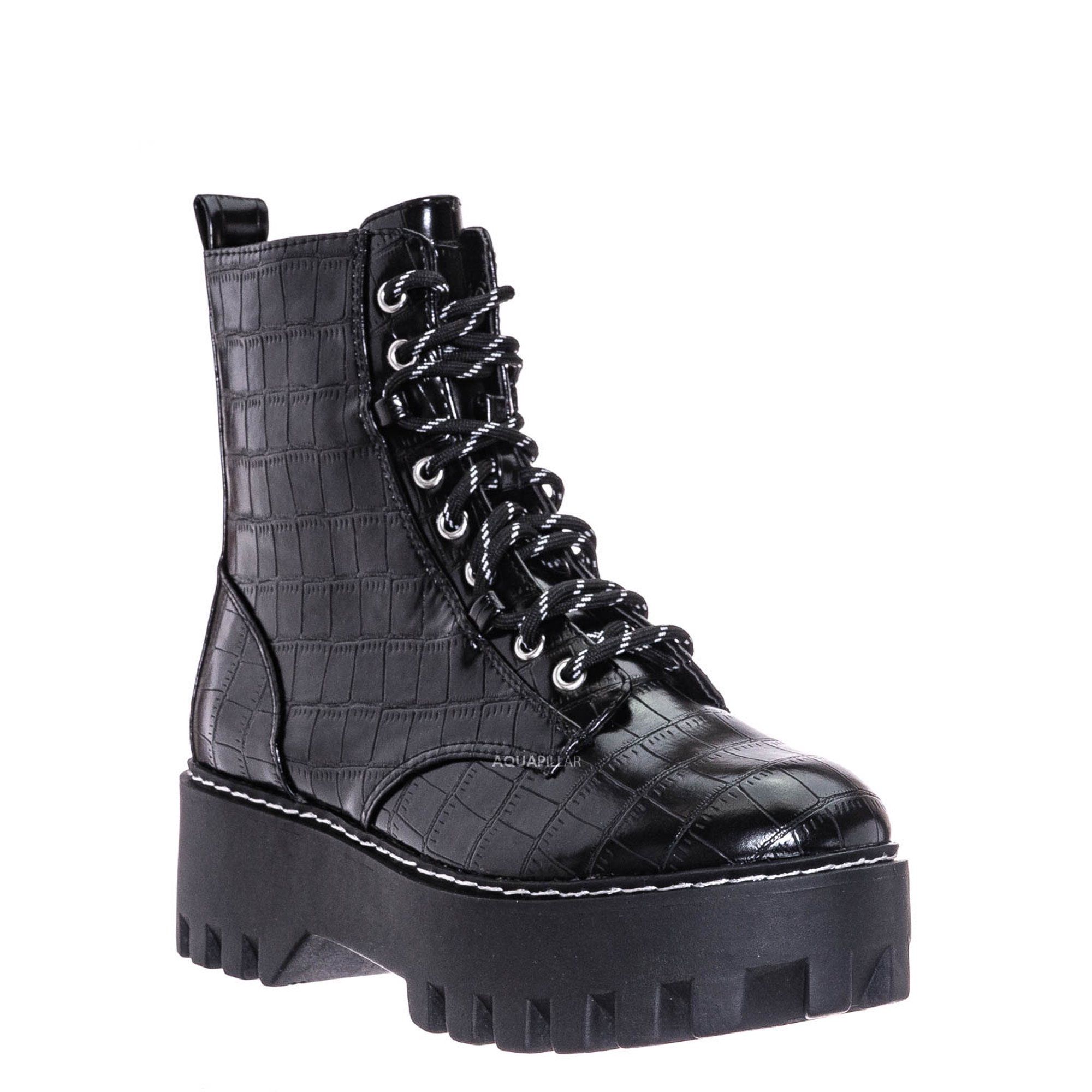 Chunky Edgy Lug Sole Combat Boot- Army Military Threaded Rugged Bootie | Walmart (US)