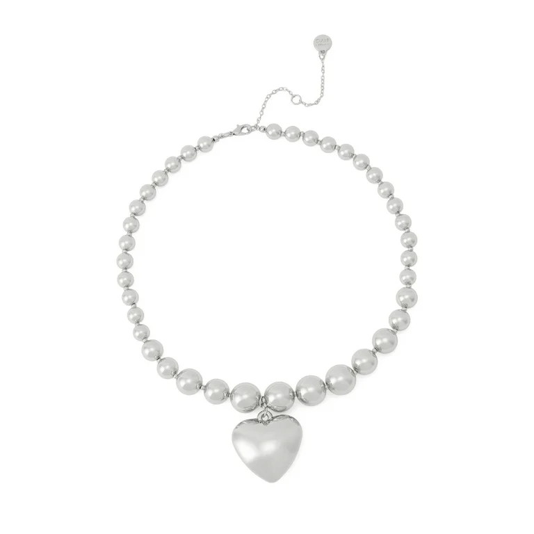 Madden NYC Women's Fashion Rhodium Puffy Heart Pendant Necklace | Walmart (US)