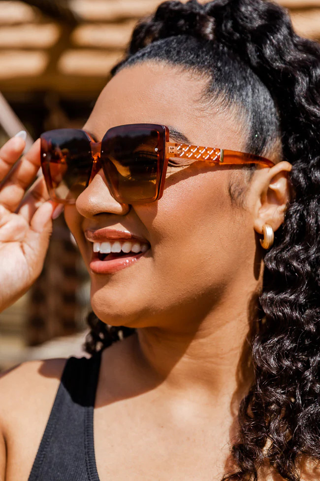Turn Up The Sunshine Large Square Frame Brown Sunglasses | Pink Lily
