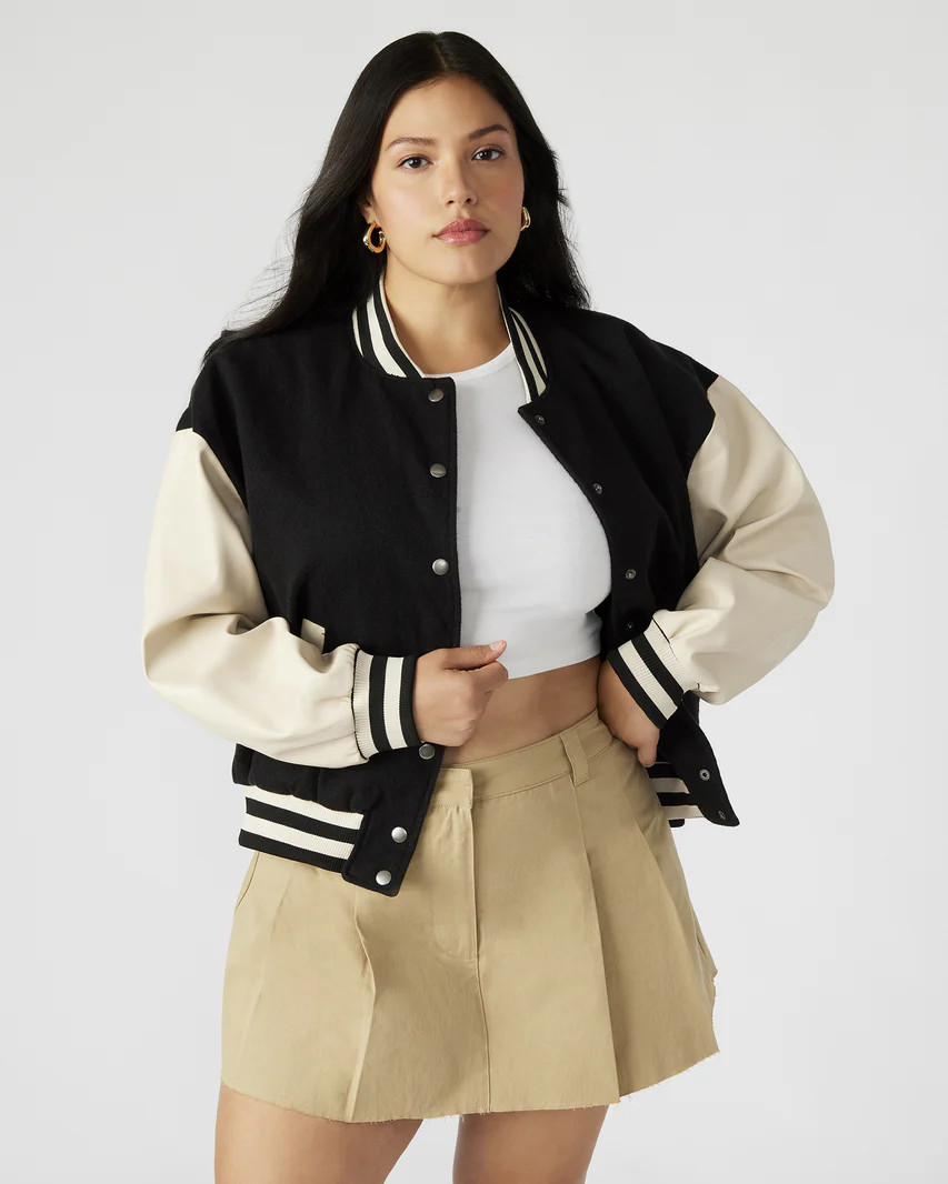 ALEXANDRA JACKET Black | Varsity Bomber Jacket | Steve Madden (US)