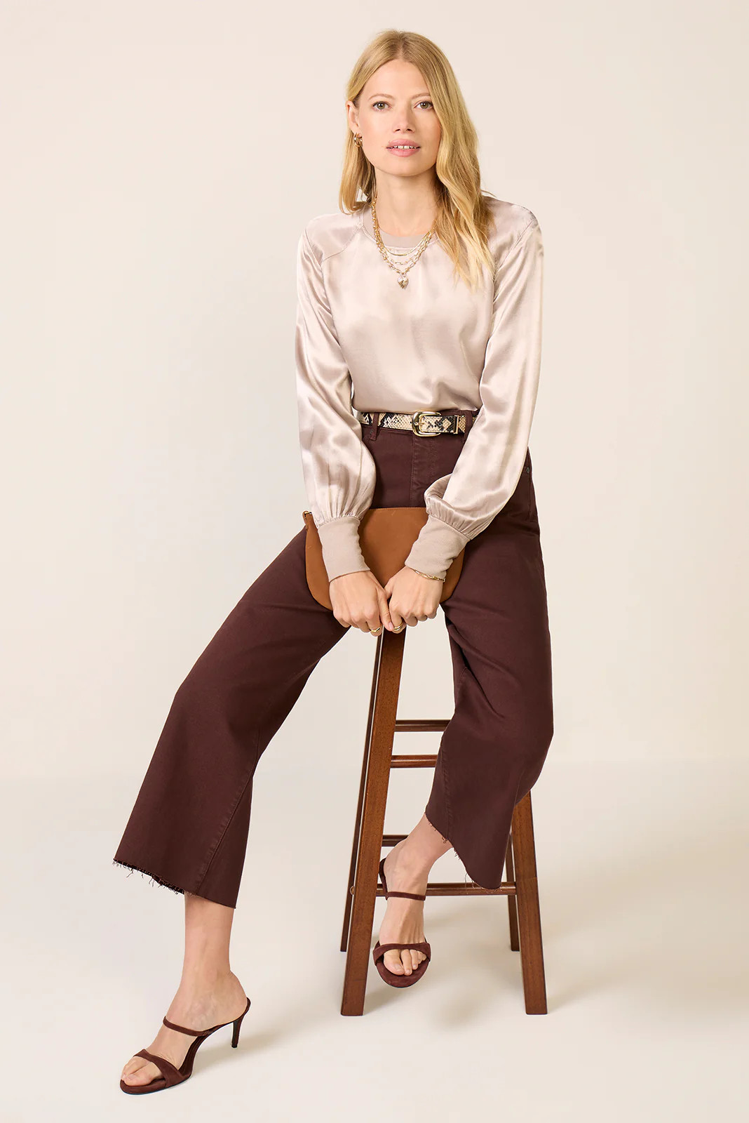 City Satin Long Sleeve Top | Evereve