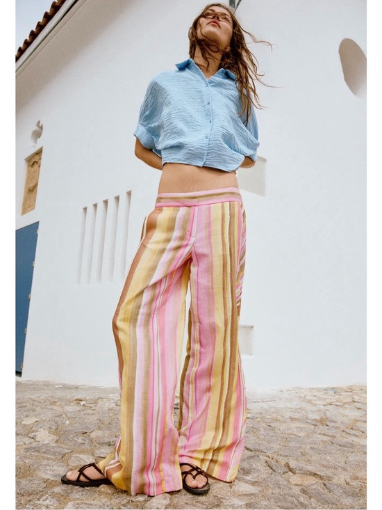 Zara STRIPED WIDE LEG PANTS | Poshmark